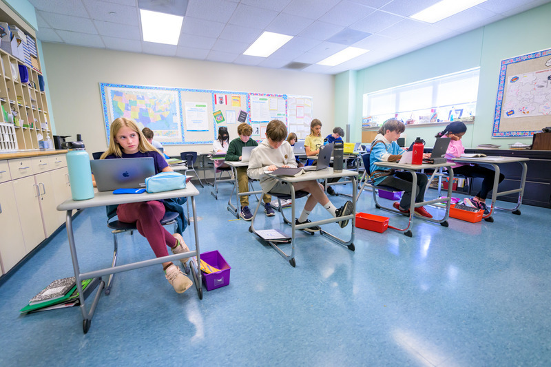 Students in The College School participate in an English language arts lesson. The College School, housed in UD’s College of Education and Human Development, serves students in grades 1-8 with learning differences.